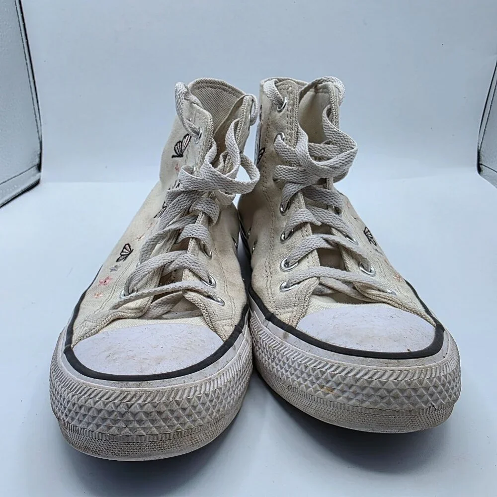 Converse CTAS HI Girls Size 5.5 Egret Black White Shoes Butterfly School Casual
